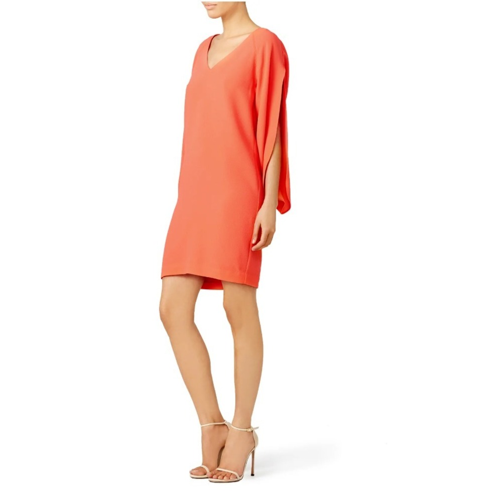 Trina Turk Dress Womens 0 Coral Odelia 3/4 Split Sleeve Textured Crepe Shift - Picture 2 of 13